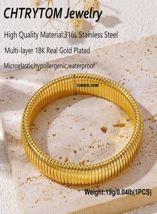 CHTRYTOM Gold Bangles for Women Chunky Stretch Bangles Bracelets Set 18K Gold Plated Stainless Steel Link Chain Bracelets Flexible Wide Wristband Bracelets Set of 3 Jewelry for Women 1SG - Image 4